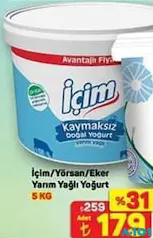 İÇİM YARIM YAĞLI YOĞURT 5 KG fiyat ve kampanya bilgisi